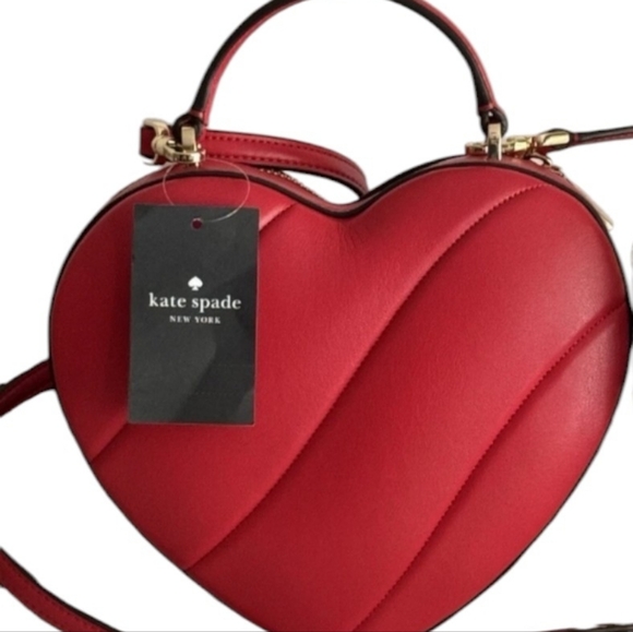 NWT NEW Kate Spade ♠️ Love Shack Quilted 3D Heart Crossbody Bag purse Ruby Red